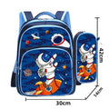 Cartoon print children's school backpack in blue colour with pencil case included