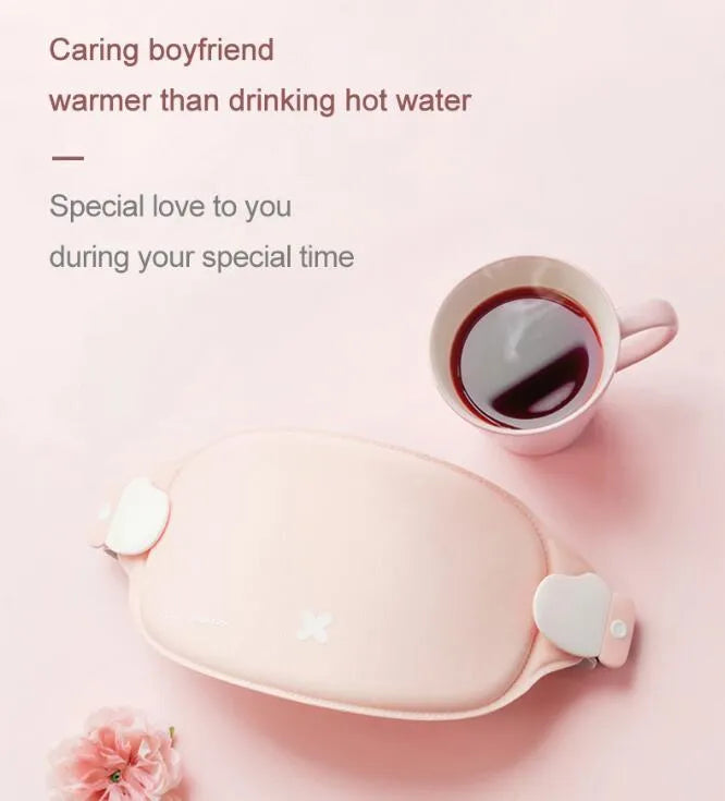 Rechargeable menstrual pain relief belt with 3-speed heating and massage, 300 x 150 x 10mm, Basic models style.