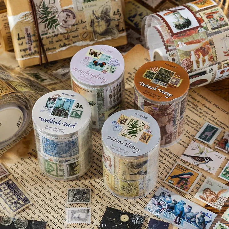 Retro DIY journal decoration coated paper stamp sticker roll with 55mm width