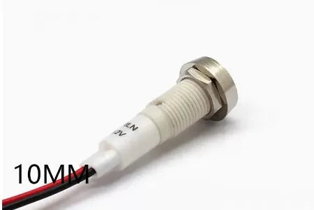 10mm stainless steel bezel indicator light with coloured plastic lens and attached wire