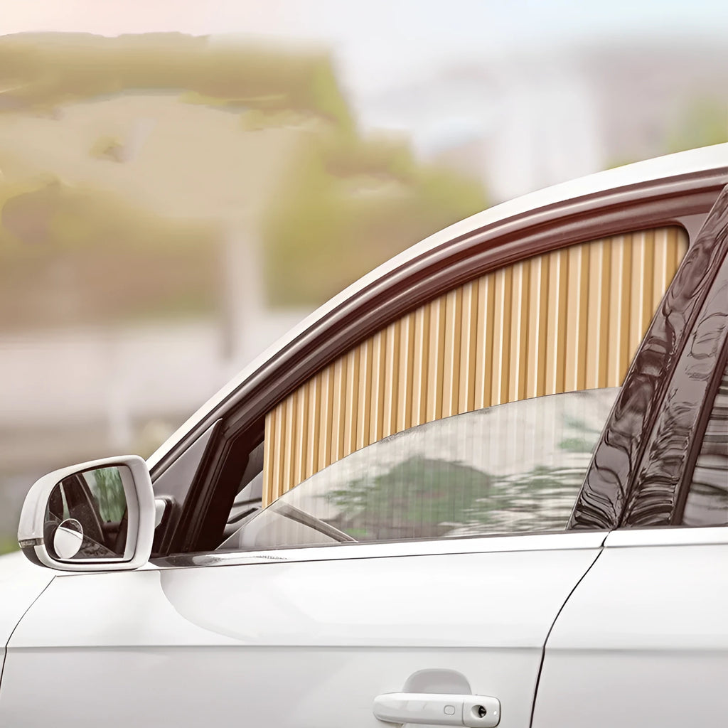 Retractable car sun curtain with thick opaque cloth in gold, silver, or black colours