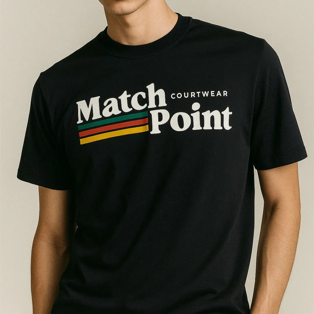 Black men's short sleeve t-shirt with a 3D digital printed pattern on the front.