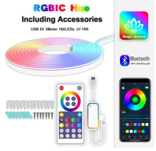 3-metre RGB LED neon light strip with remote control for Bluetooth music synchronisation