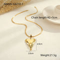 Double heart snake bones geometric pendant necklace in gold or steel finish on regular chain