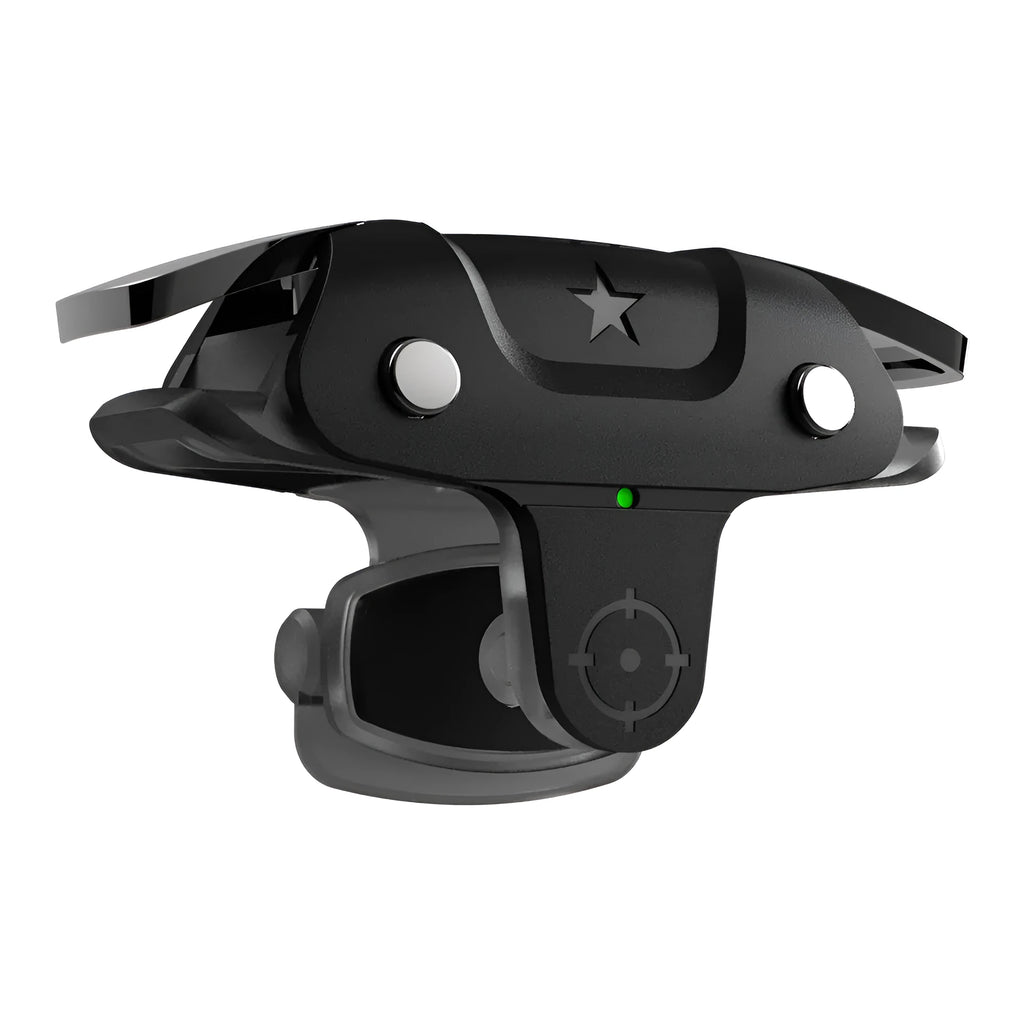 Black F5 mobile phone game controller showing compact 5cm width design with ergonomic grip