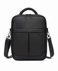 Black men's oxford fabric messenger shoulder bag showing its size and style.