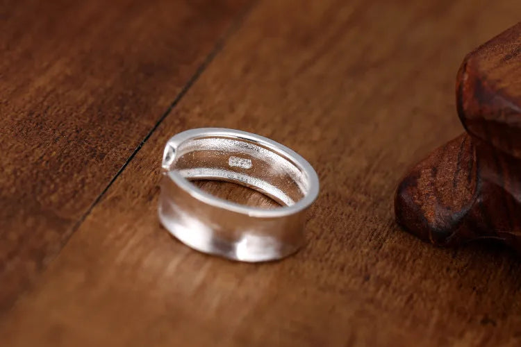 Adjustable opening frosted sterling silver ring with geometry design