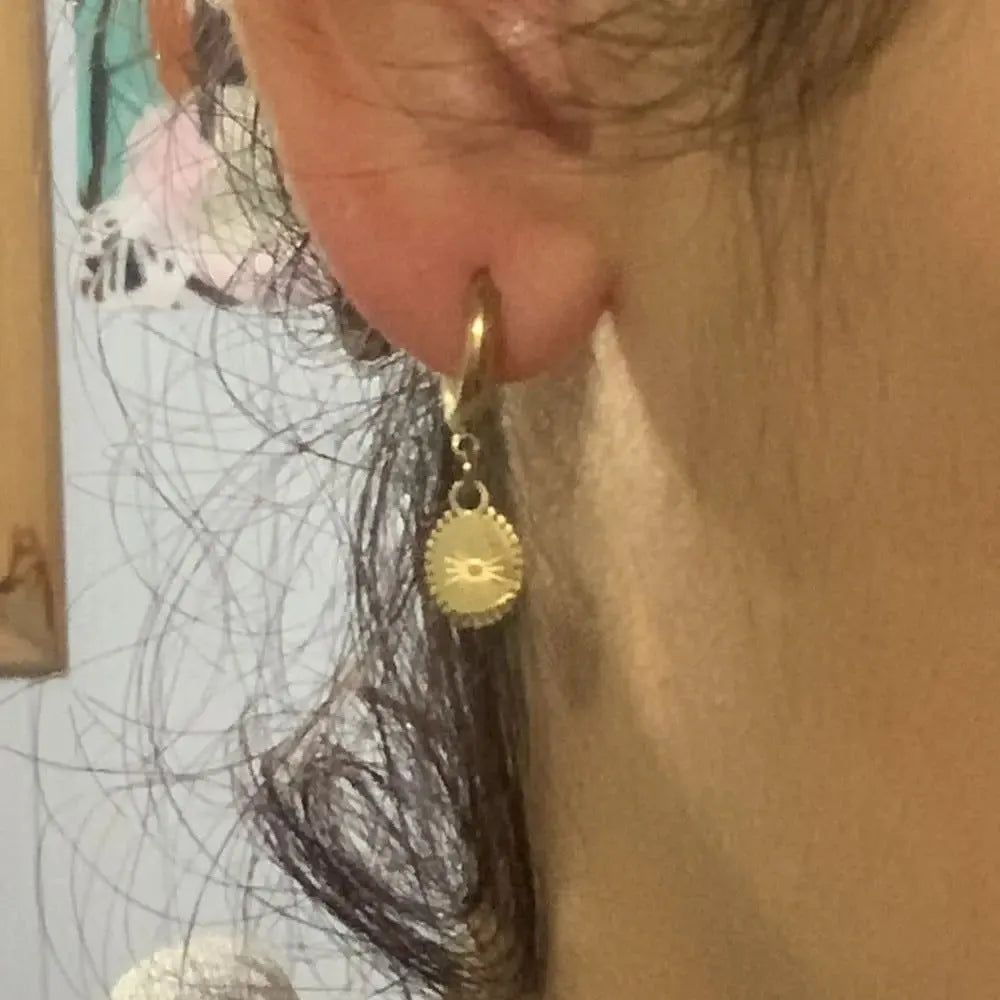 Geometric stainless steel earrings with ellipse design and non-fading ear buttons