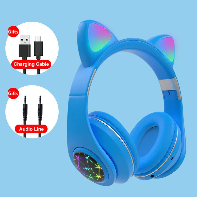 Cat ear style wireless Bluetooth sports headset in black, blue, green, pink, white, or yellow colour.