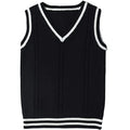 Women's slim fit V-neck acrylic knit waistcoat sweater with striped stitching detail