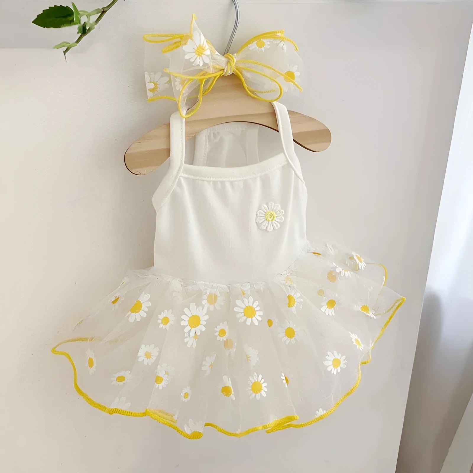 Yellow daisy patterned thin summer dog clothes made from polyester fabric