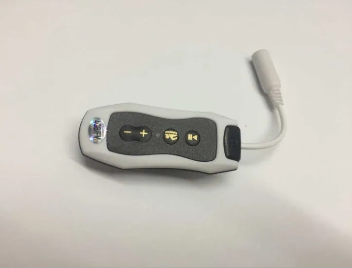 Compact black Bluetooth MP3 headset with IPX68 waterproof rating for swimming and running.
