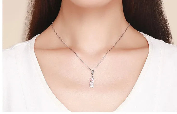 S925 sterling silver carp streamer pendant necklace with zircon detailing