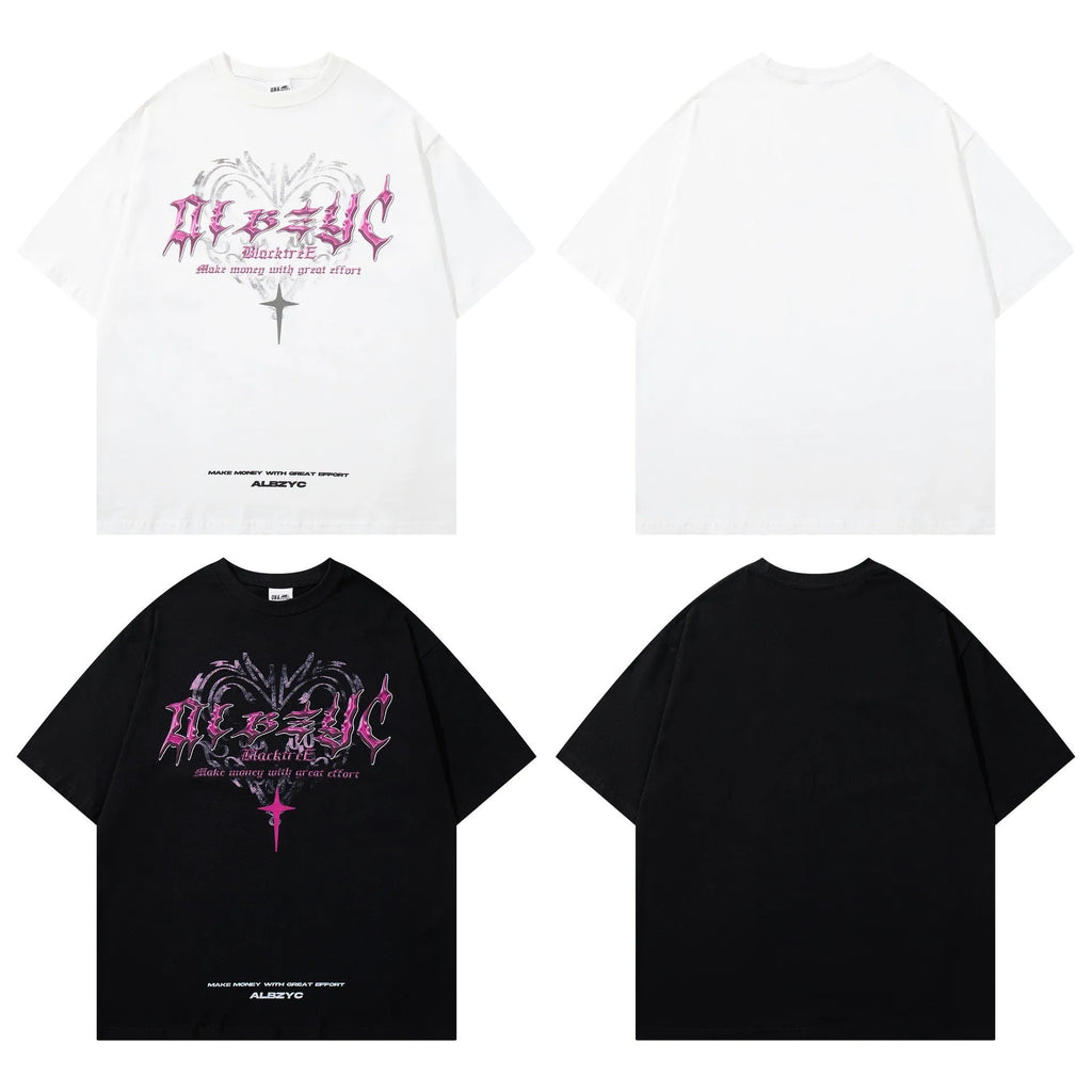 Men's cotton t-shirt with retro print in loose fit design on black background