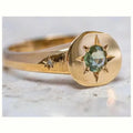 Golden adjustable ring with oval asterism zircon and star micro inlay design