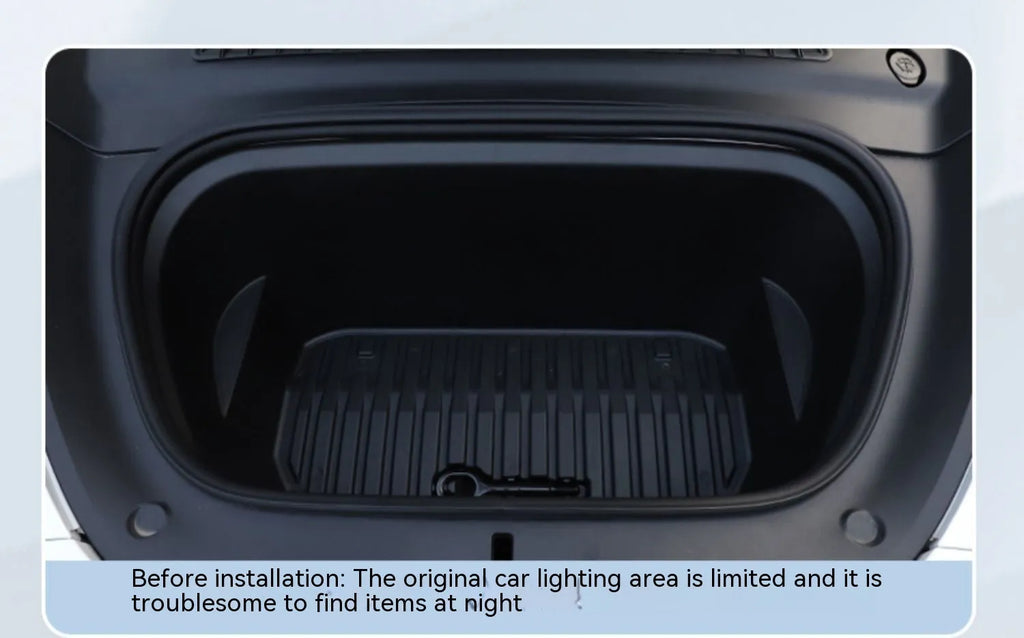Tesla Model 3 and Model Y front backup box interior ambience LED light kit in soft silicone.