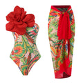 Women's fairy-style printed one-piece swimsuit with matching gauze skirt in blue colour