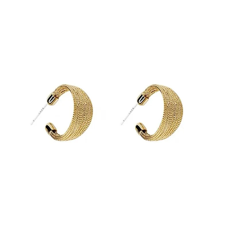 Multi-layer geometric copper earrings set with gold and silver electroplated stud and clip earring pairs