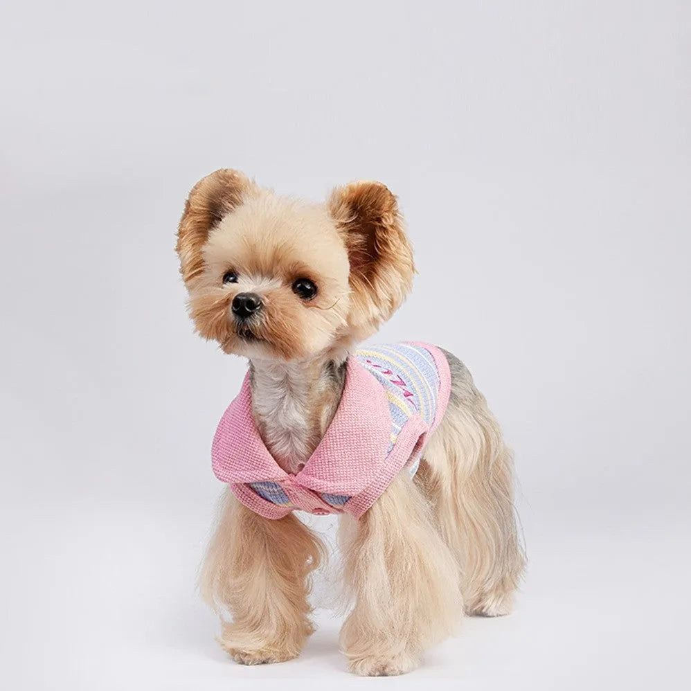 Pink purple vest for a small dog or cat on a sizing chart showing weights from 1.50kg to 11.50kg.