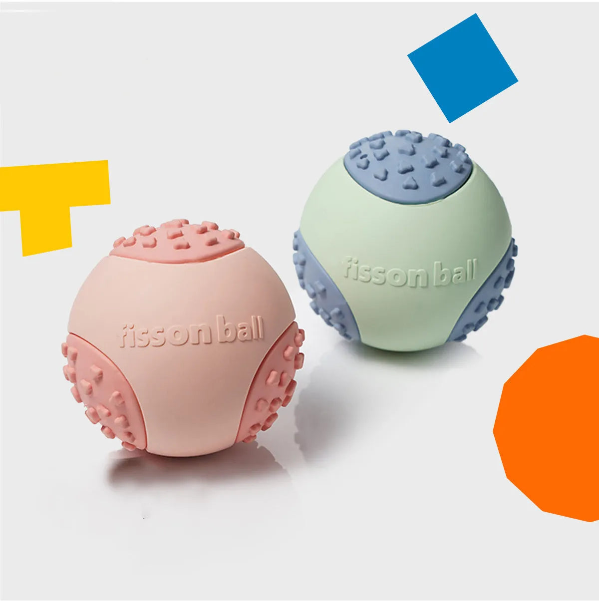 Green and pink interactive rolling ball dog toy with 64mm diameter
