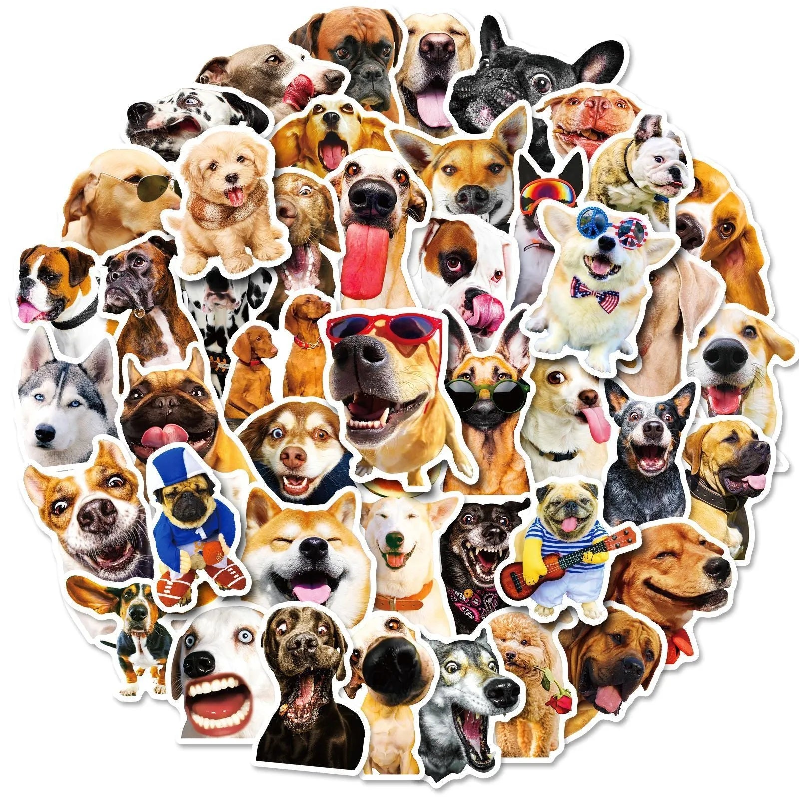 Pack of 100 realistic dog facial expression stickers in Nordic style design