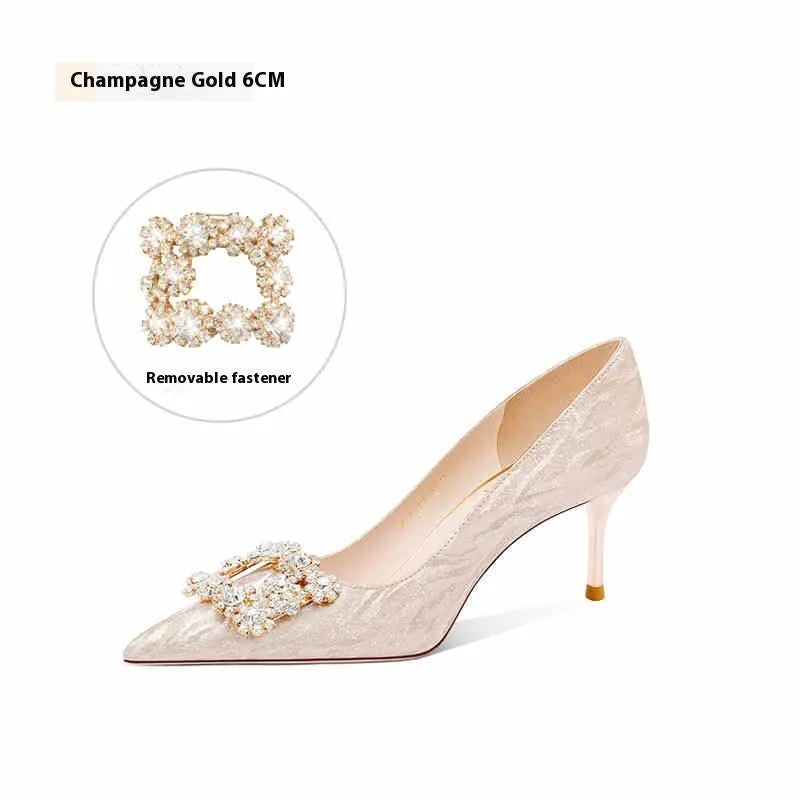 Champagne gold French engagement heels with pointed toe and stiletto heel