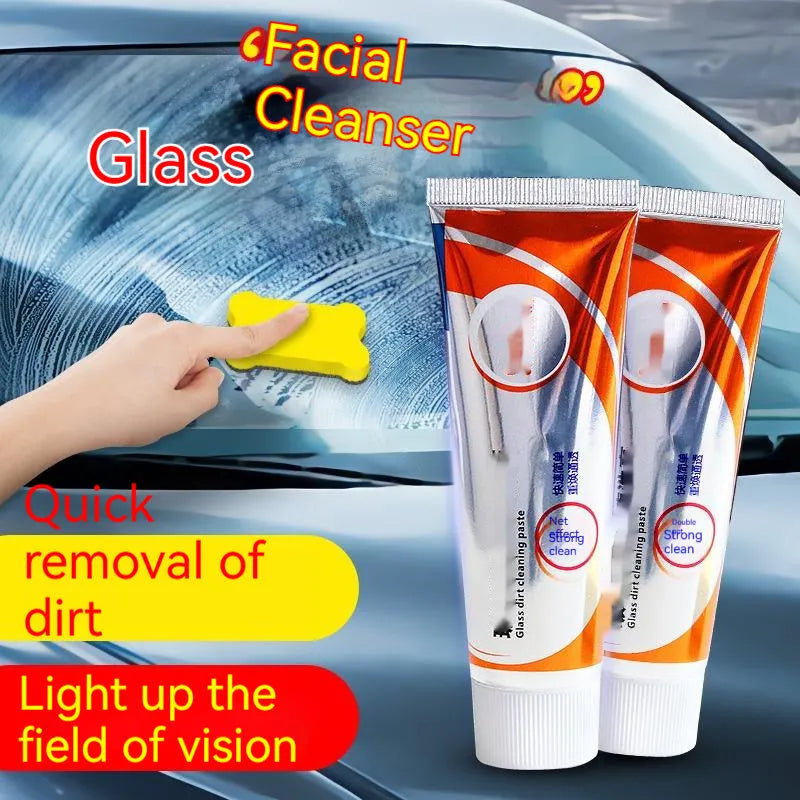 White 65ml car windscreen scavenging agent bottle for oil stain removal, dimensions 13.2cm by 4.7cm.