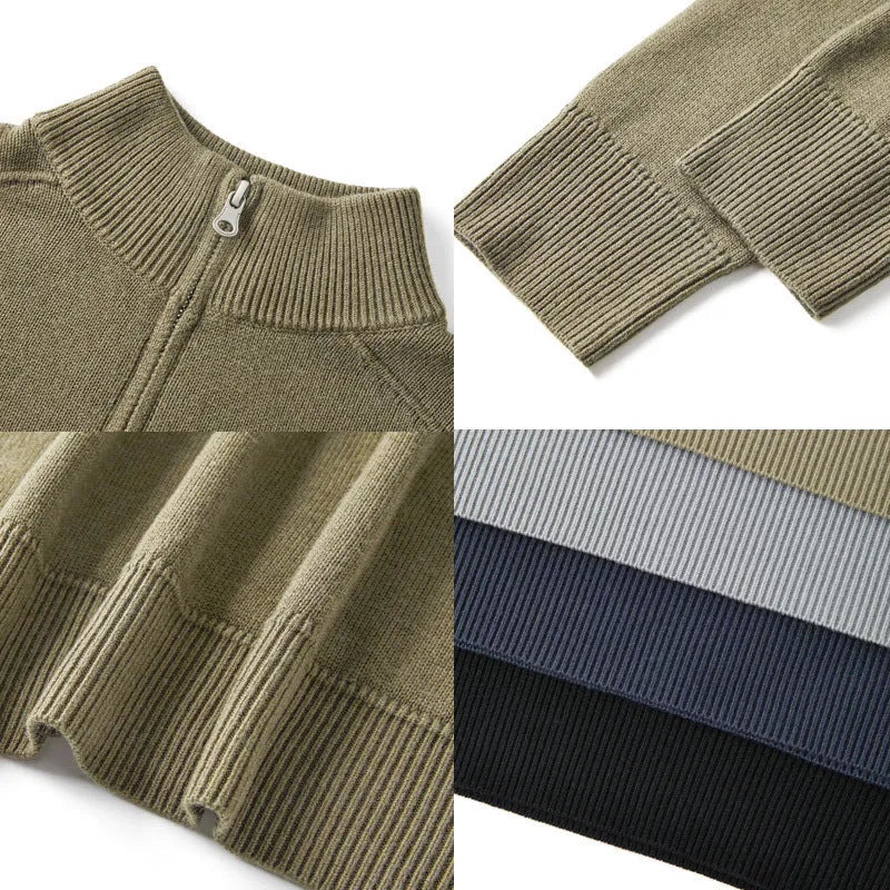 Men's slim fit casual pullover sweater in thickened wool, shown in a stone sand colour.
