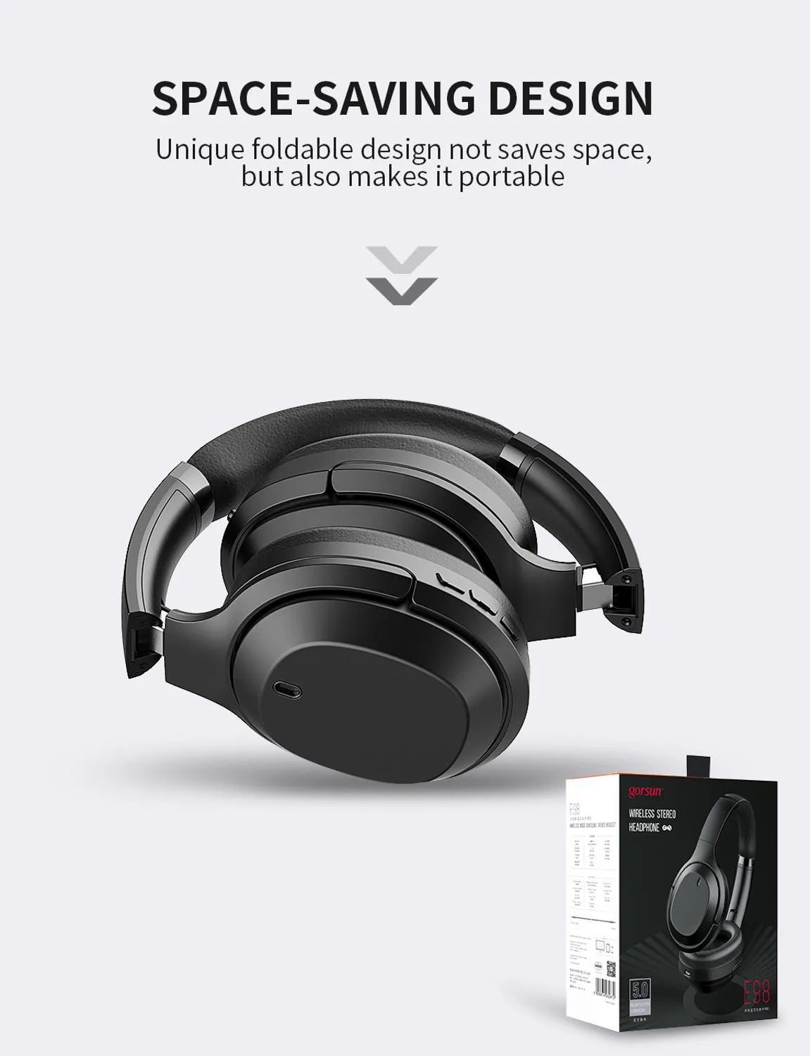 Black Bluetooth wireless headset with over-ear design and memory-protein ear cushions