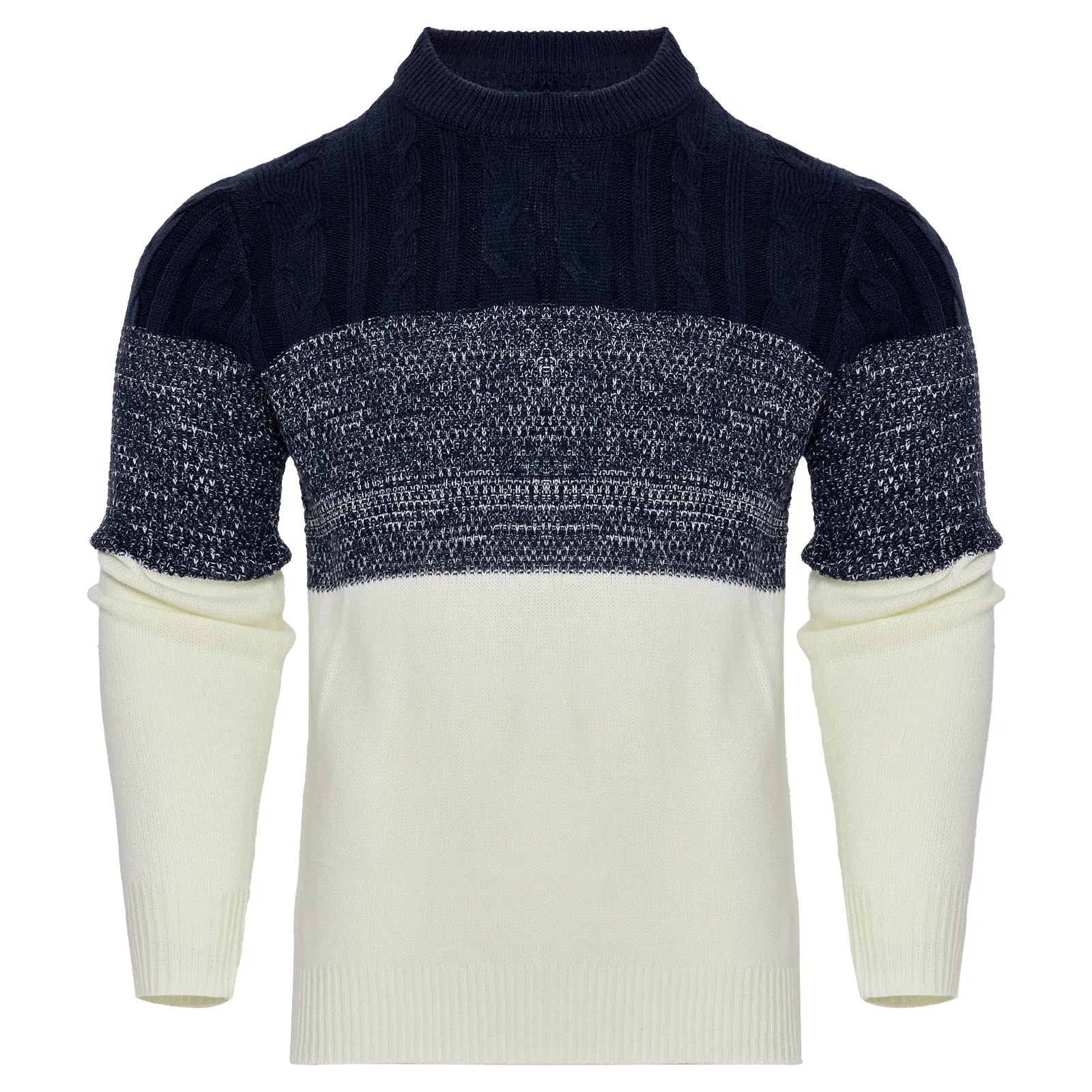 Men's knitted long-sleeve pullover sweater in one of five styles, sized S to 5XL.