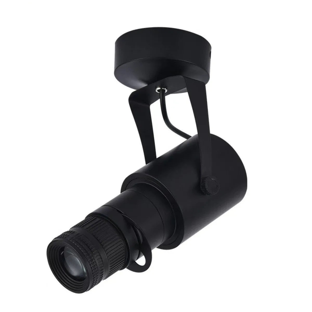 Black surface-mounted LED spotlight for restaurant atmospheric lighting with aluminium construction