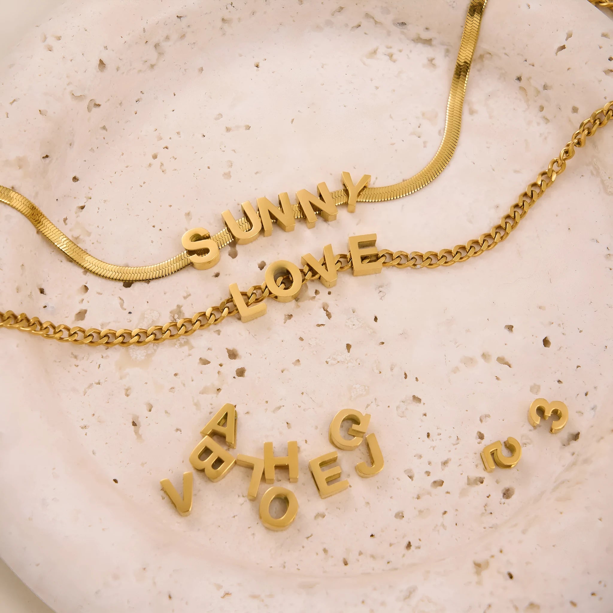 Gold and silver electroplated titanium steel letter and number necklace with 40.5cm chain and heart charm