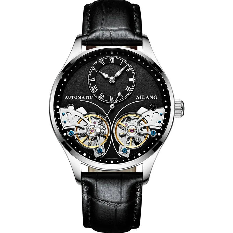 Titanium automatic men's watch with tourbillon and moon phase on black dial