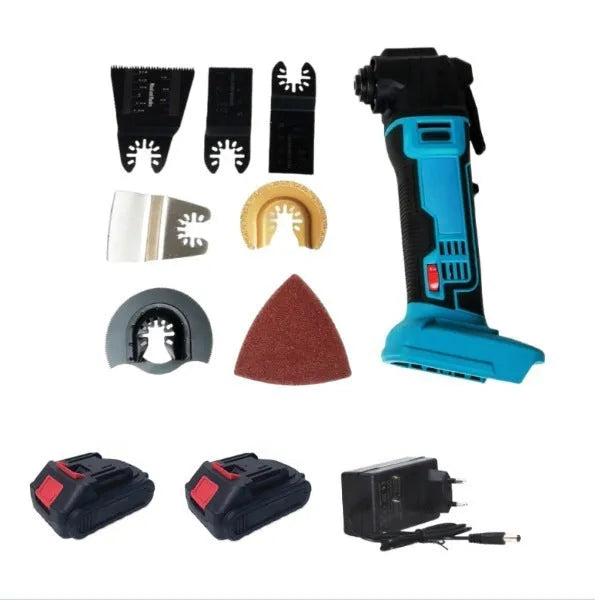 Rechargeable lithium battery trimming machine with metal body and plastic accessory box.