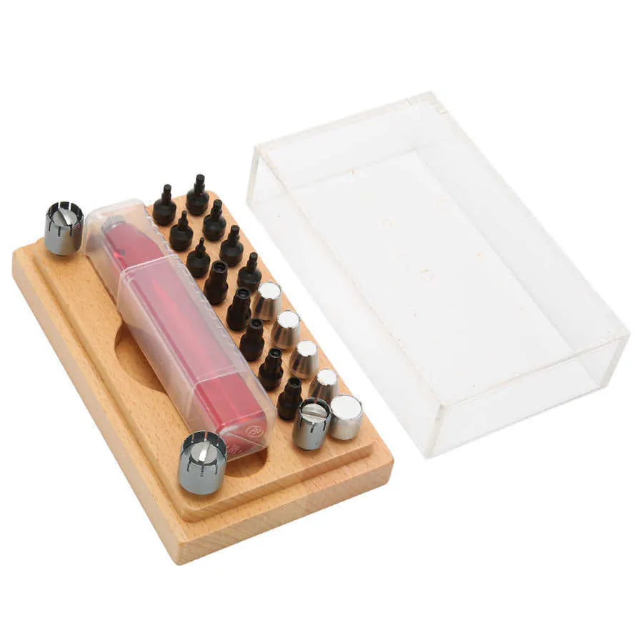 20-piece steel watch repair tool set for barrel opening with extracting tube open model in compact storage case