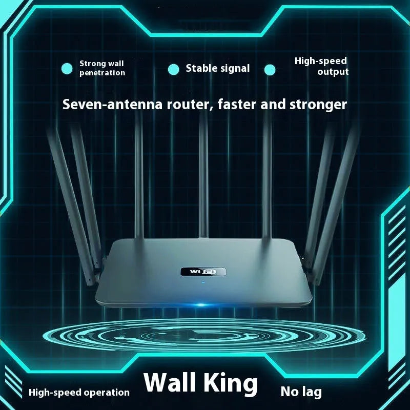 Black and white dual-band Gigabit router with multiple antennas for through-wall WiFi coverage