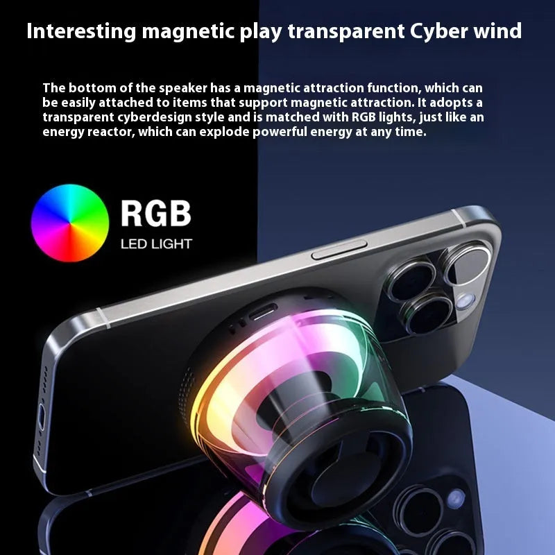Portable wireless Bluetooth speaker with magnetic base and ambient LED light in black or white colour options