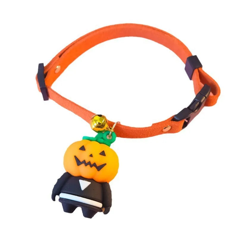 Halloween dog collar with glow designs in four adjustable sizes for seasonal pet dressing