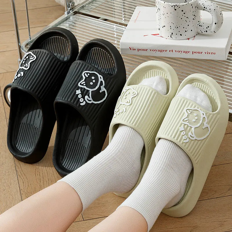 Women's cat motif slippers with thick EVA platform sole in multiple colour options