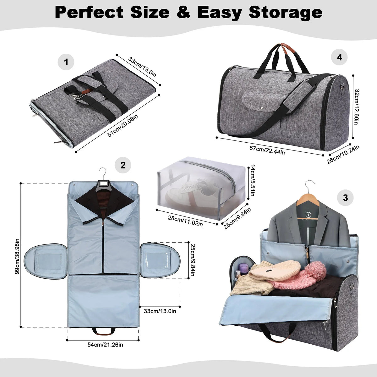 Folding travel workout duffel bag in Oxford cloth with 36-55L capacity