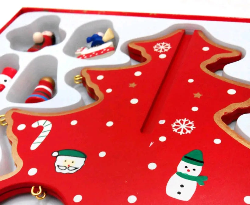 Hand painted wooden Christmas tree desktop decoration in red or green colour