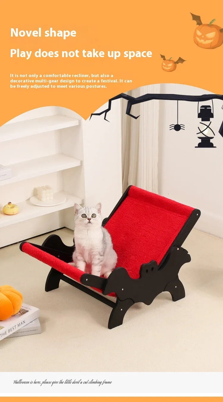 MW-054 wooden cat lounge chair pet bed black red Halloween bat pattern design