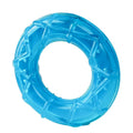 Three water-filled dog cooling toys: pacifier, popsicle and ring shapes for summer heat relief