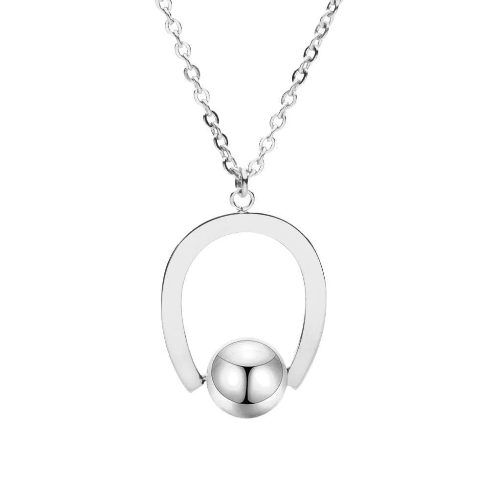 Stainless steel bead chain necklace with geometric pendant in gold or silver electroplated finish