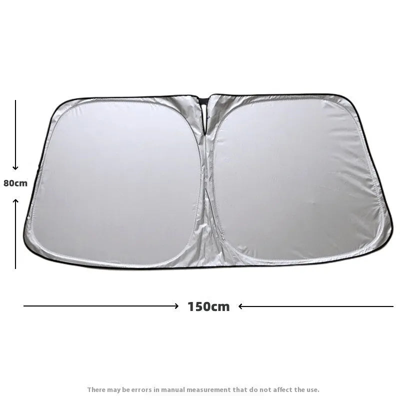 Aluminium foil car sunshade with silver reflective surface for windscreen heat protection