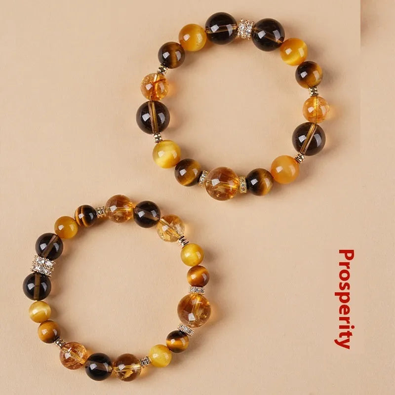 Lucky Jinba natural yellow tower crystal tiger-eye bracelet with geometric design