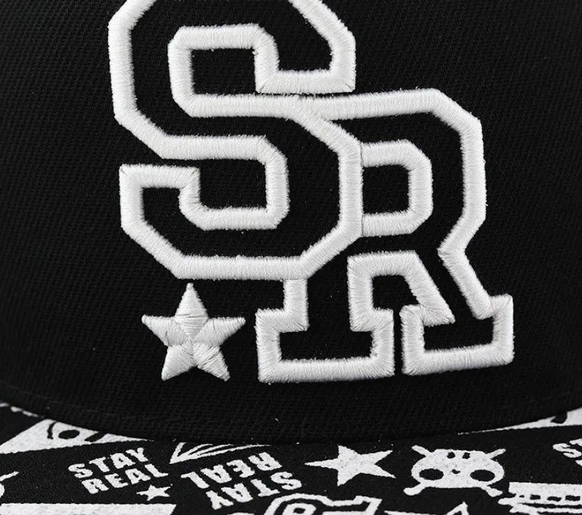 Adjustable cotton baseball cap in dome crown style, available in black and white colours