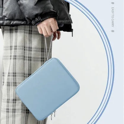 Imitation leather protective case for a 10.9-inch or 12.9-inch tablet in light grey, black, pink, or sky blue.