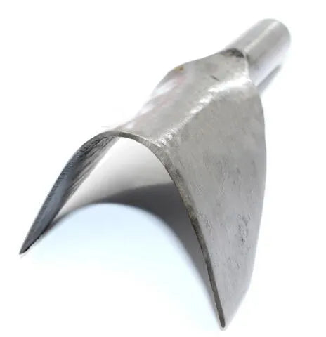 Six steel leathercraft punch tools with half-round and V-shaped heads, sizes 15mm to 40mm.