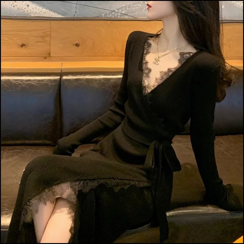 Black women's slim fit woolen skirt with princess dress style cut